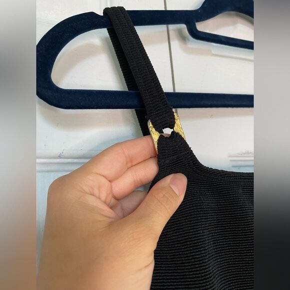 1990/80s Baja Blue Black Swimsuit with Gold Details - Picture 3 of 12